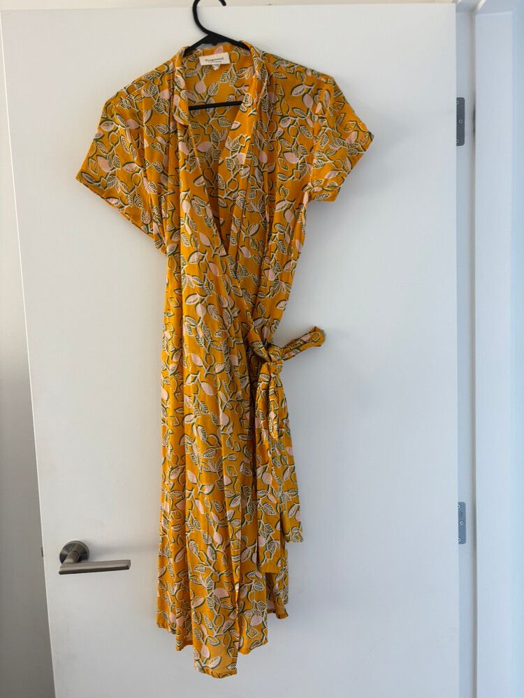 Yellow Printed Wrap Dress By French Brand Fragonard