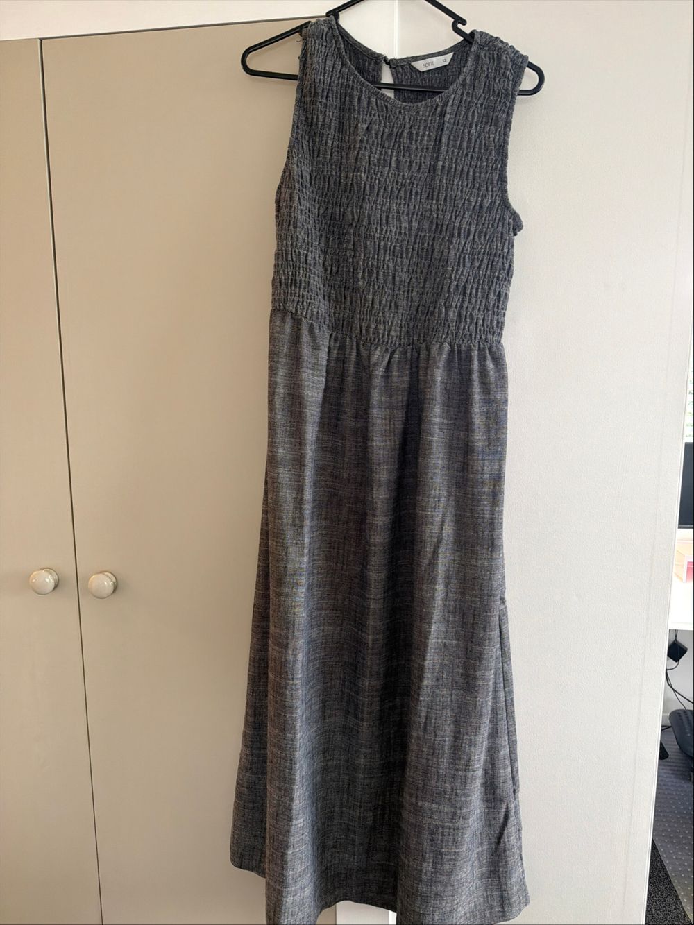 Loft Grey Smocked Midi Dress