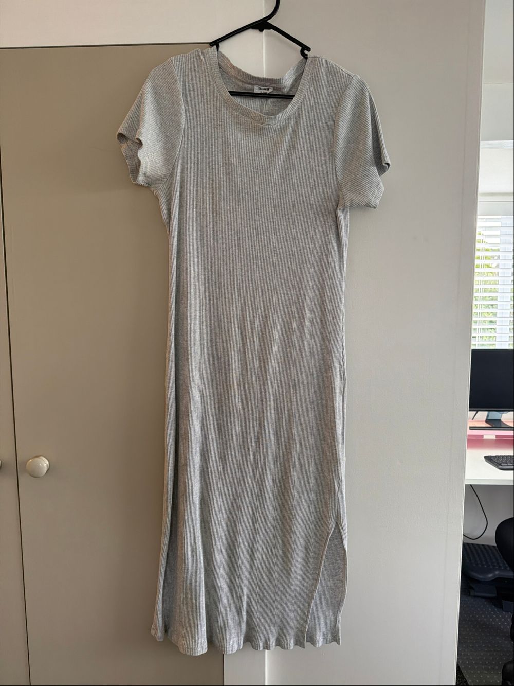 Grey Ribbed Midi Dress