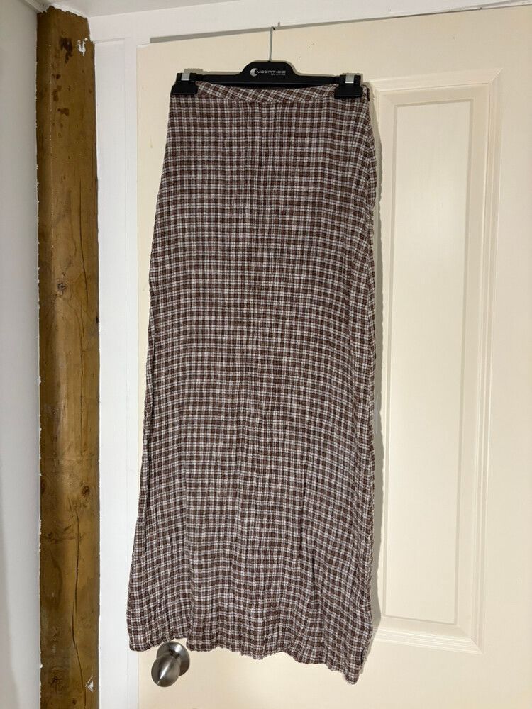Afends Brown Check Maxi Skirt Size XS
