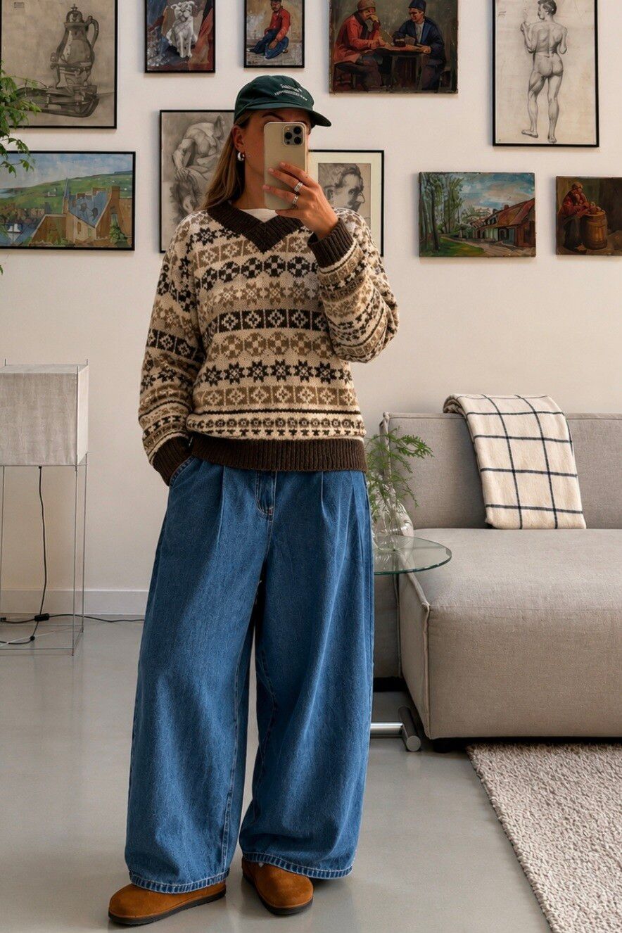 Brown Fair Isle / Nordic Knit wool Jumper