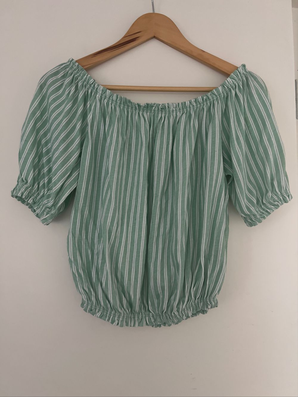 Mint Green White Stripe Off The Shoulder Crop
