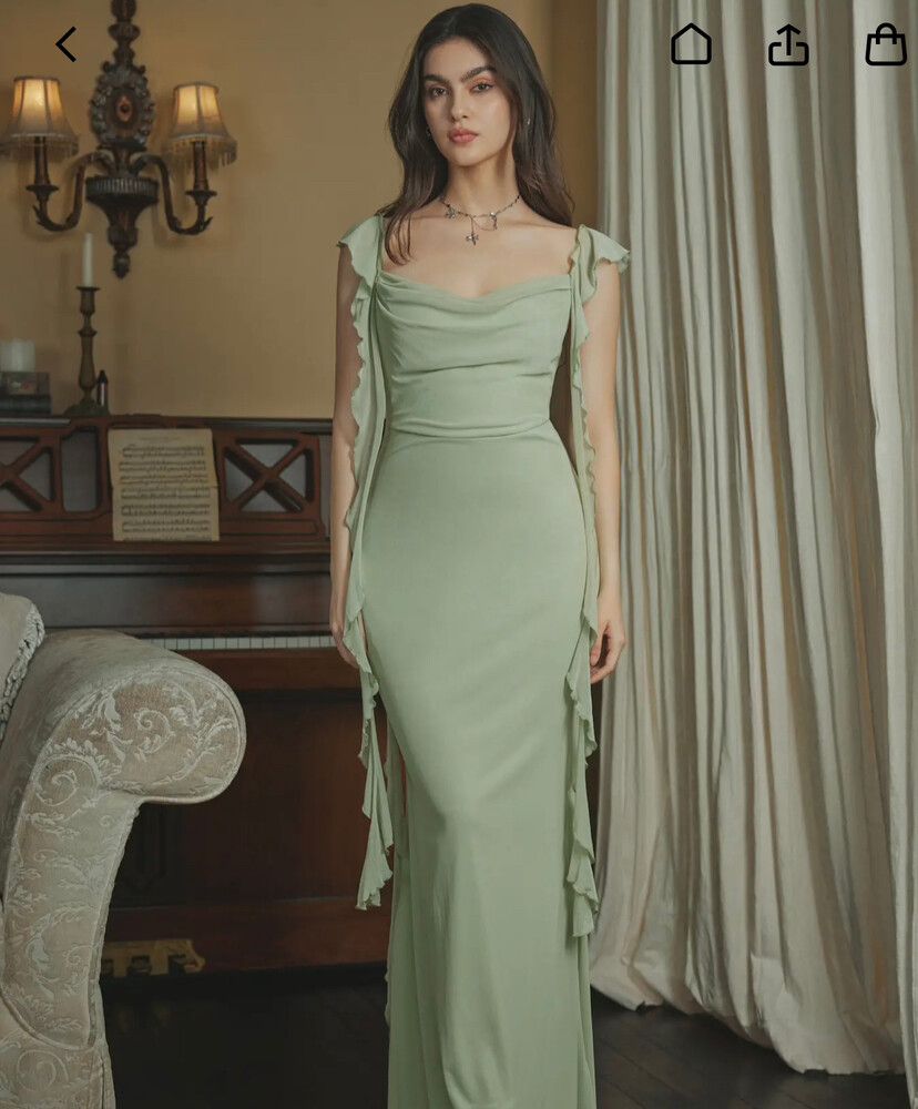 Cider - SAGE MESH RUFFLE HEM MAXI DRESS on Designer Wardrobe