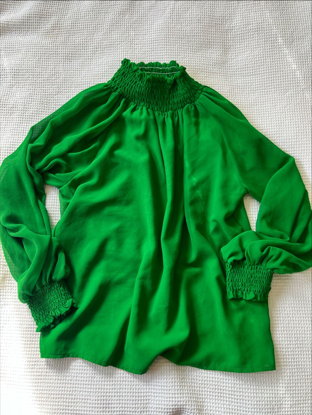 Augustine Green Smocked Sleeve Blouse small