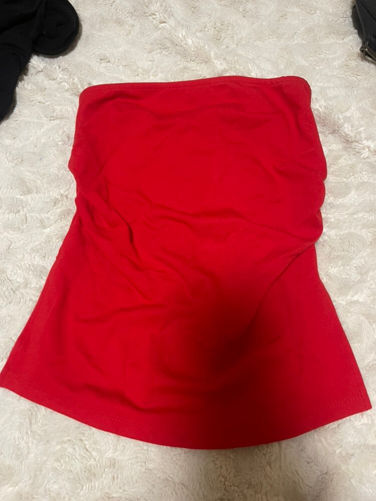 Bershka red ruched strapless top