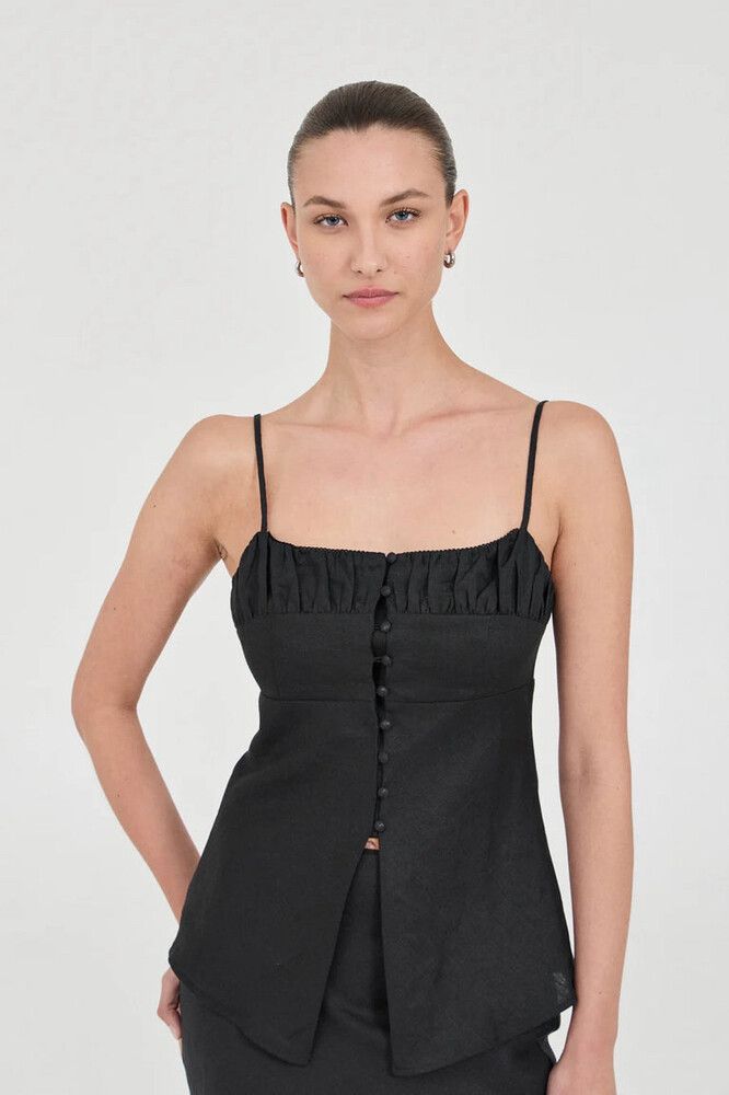 Friend of Audrey- Linen Buttoned Singlet Top