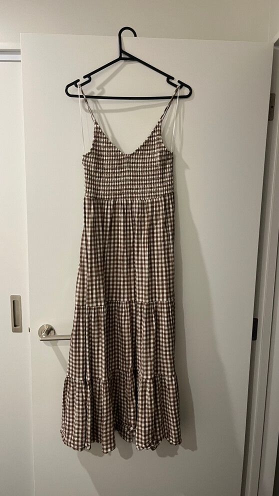 MAX - Elementary ( Max) Brown Gingham Maxi Dress on Designer Wardrobe