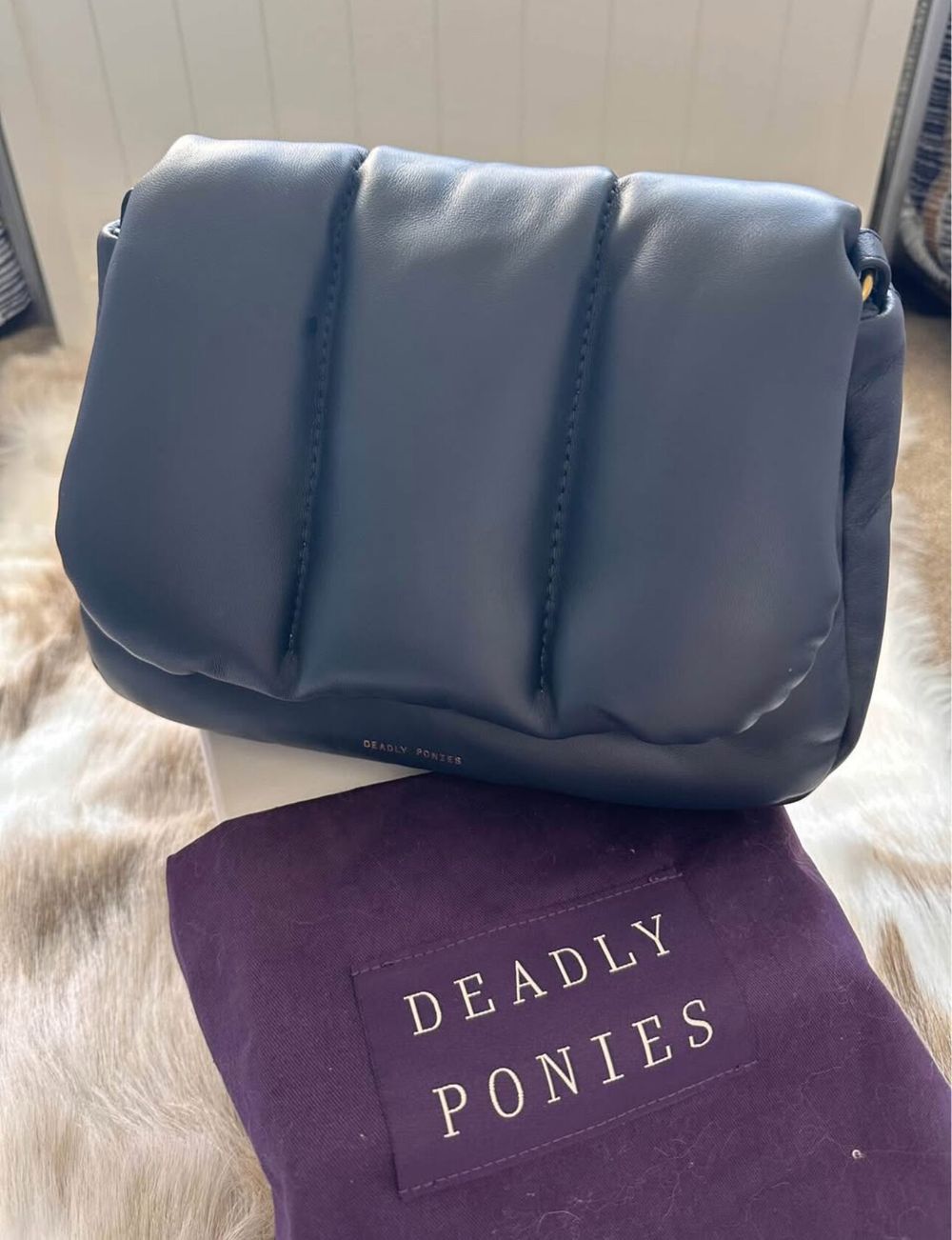 Deadly Ponies Navy Blue Leather Shoulder Bag