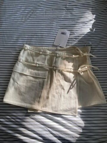 beige denim cargo skirt