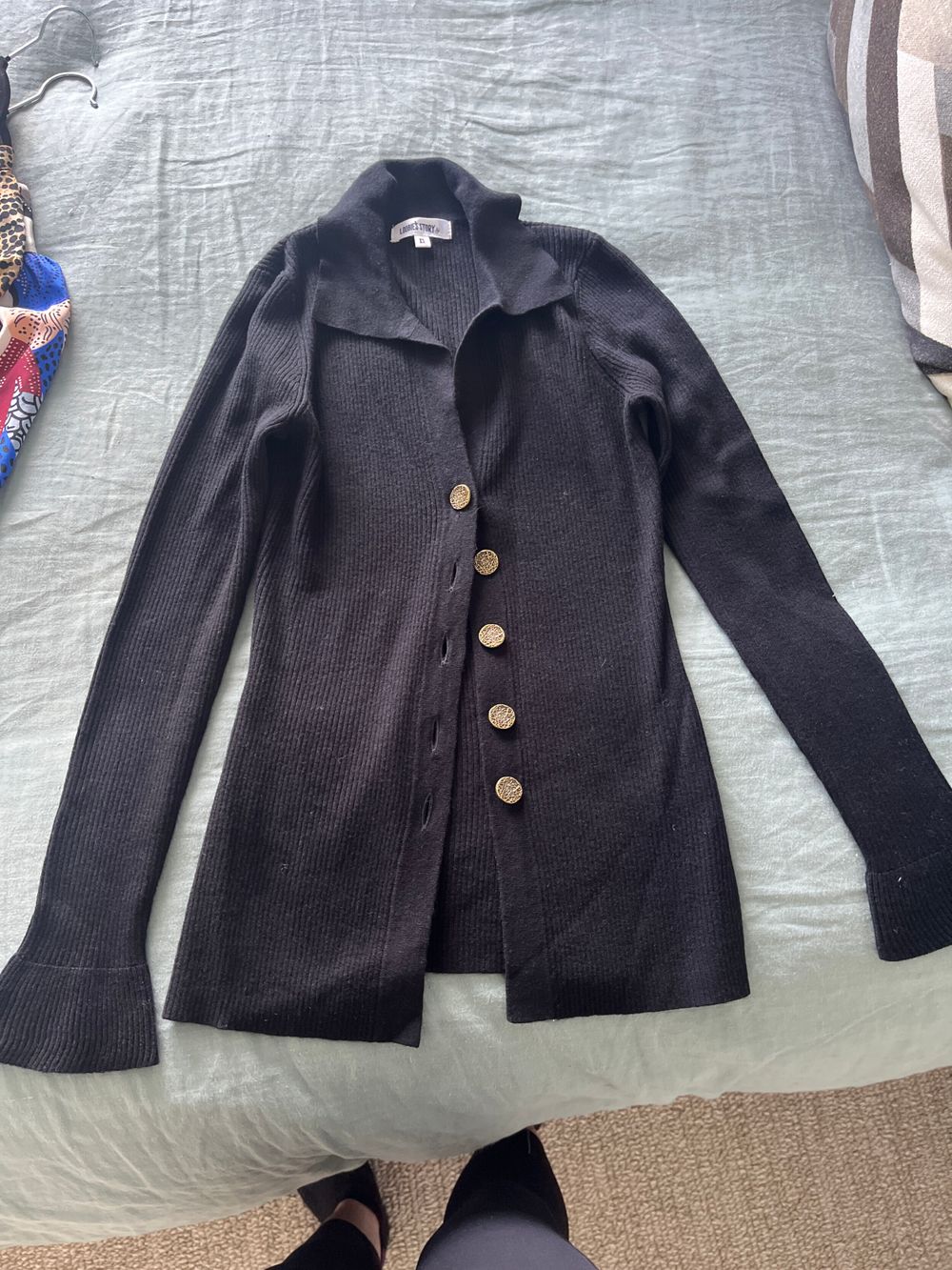 Loobie's Story Black Ribbed Knit Cardigan