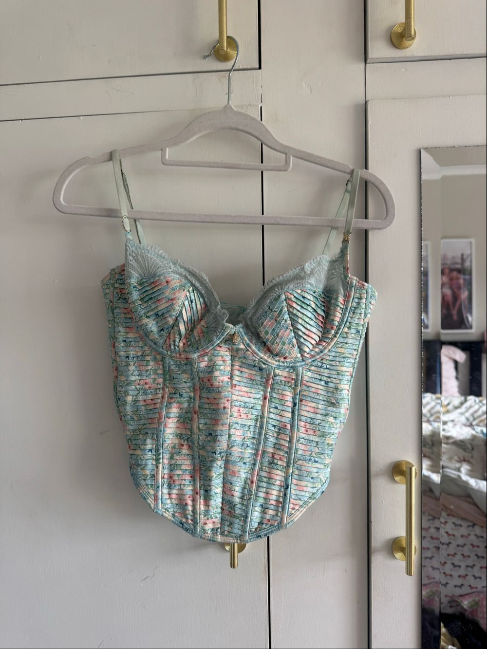 bydee Mint and Pink Floral Corset Top