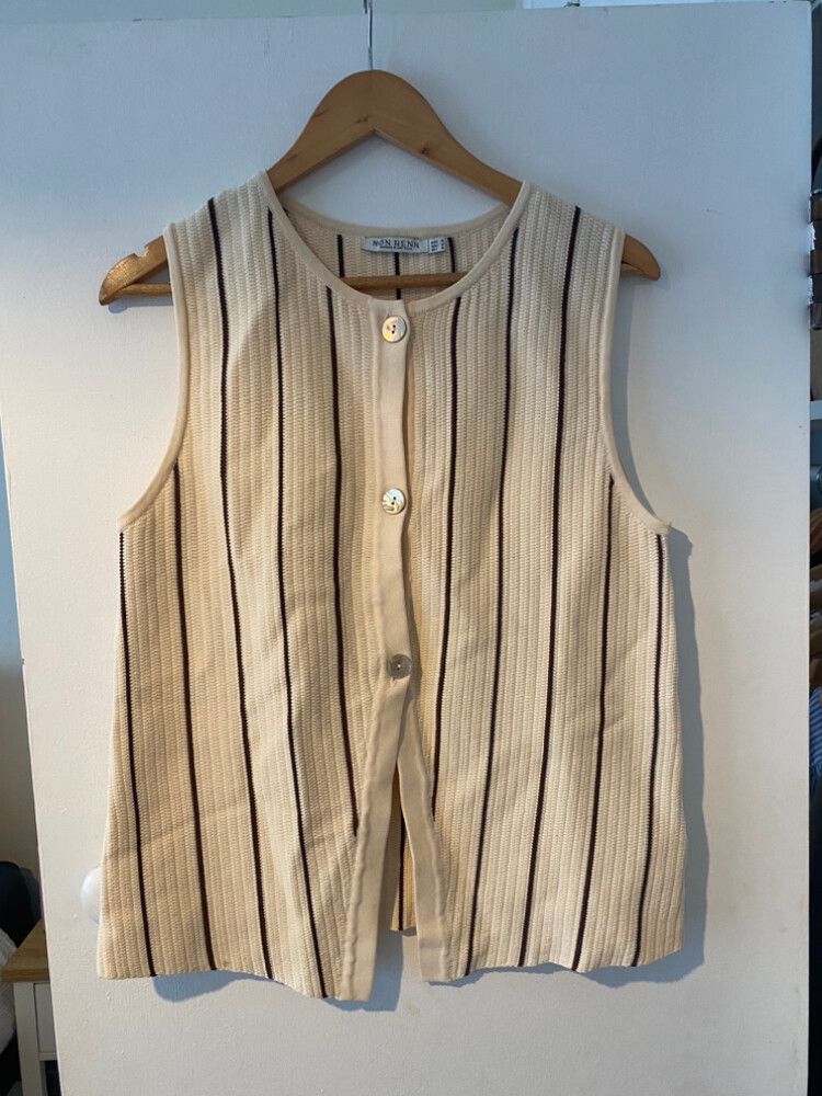 Mon Renn Cream Striped Knit Top