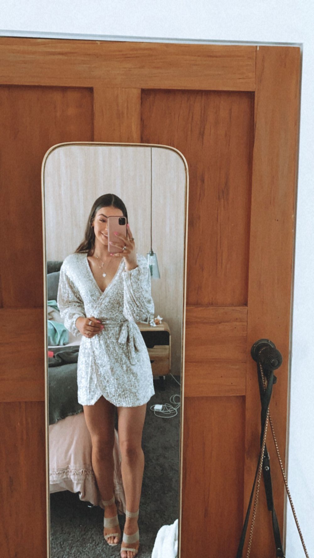 halter neck sequin mini dress Sequin-Embellished Halterneck Mini Dress in Silver - 6