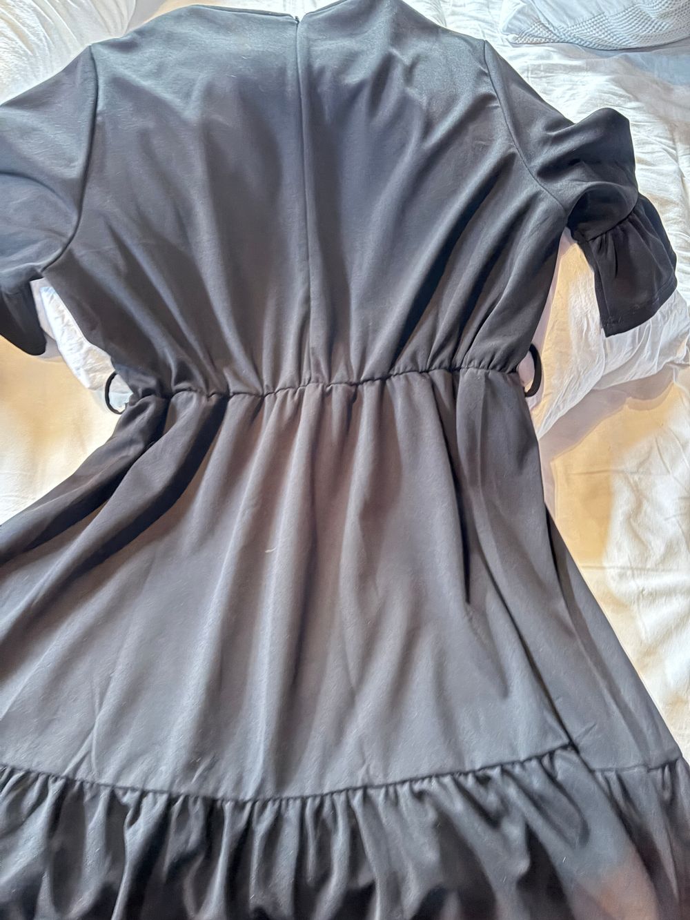 black midi dress with elasticated waist,