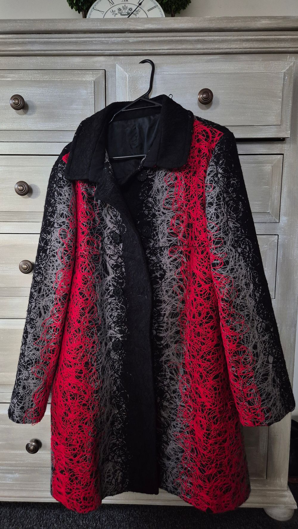 Black Red Graphic Print Coat