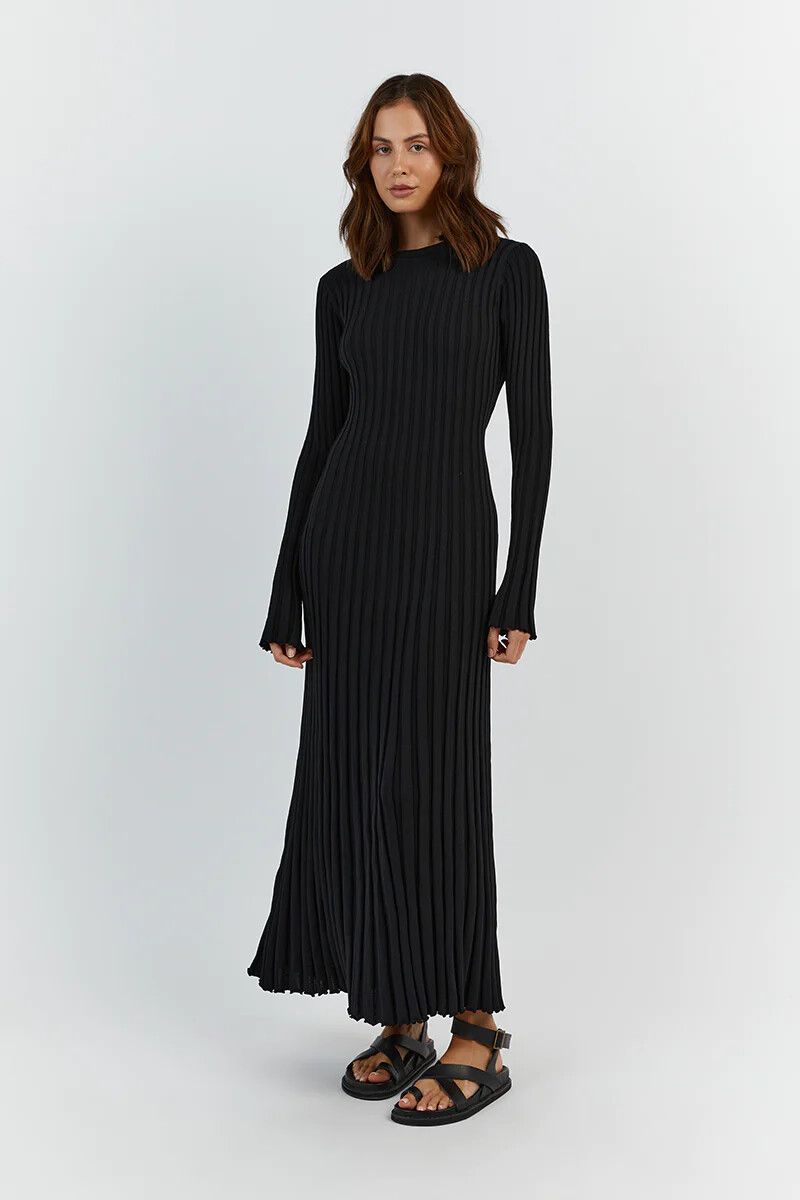 chinese dress ladies Sue Knit Maxi Dress in Black by Dissh