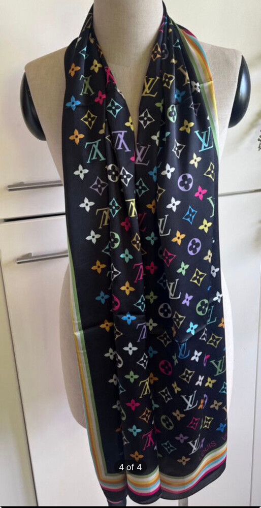 Louis Vuitton Black Multicolour monogram silk Scarf