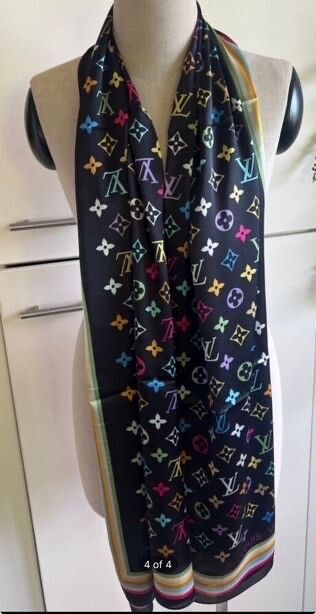 Louis Vuitton Navy blue Multicolour monogram silk Scarf