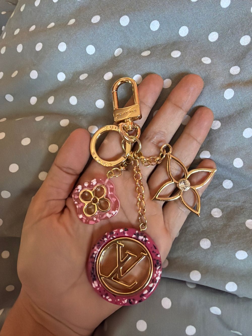Louis Vuitton Gold and pink Charm Keyring