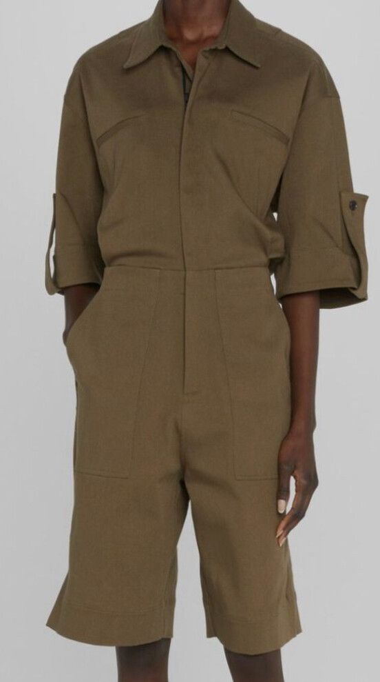 Bassike green utility twill romper