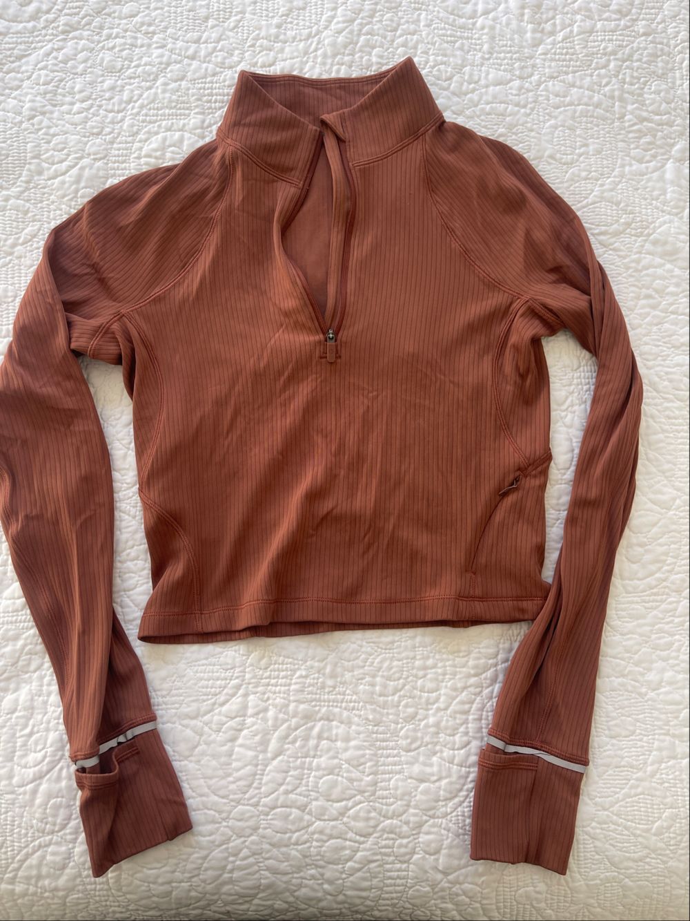 Lululemon it’s rulu run ribbed half zip brown