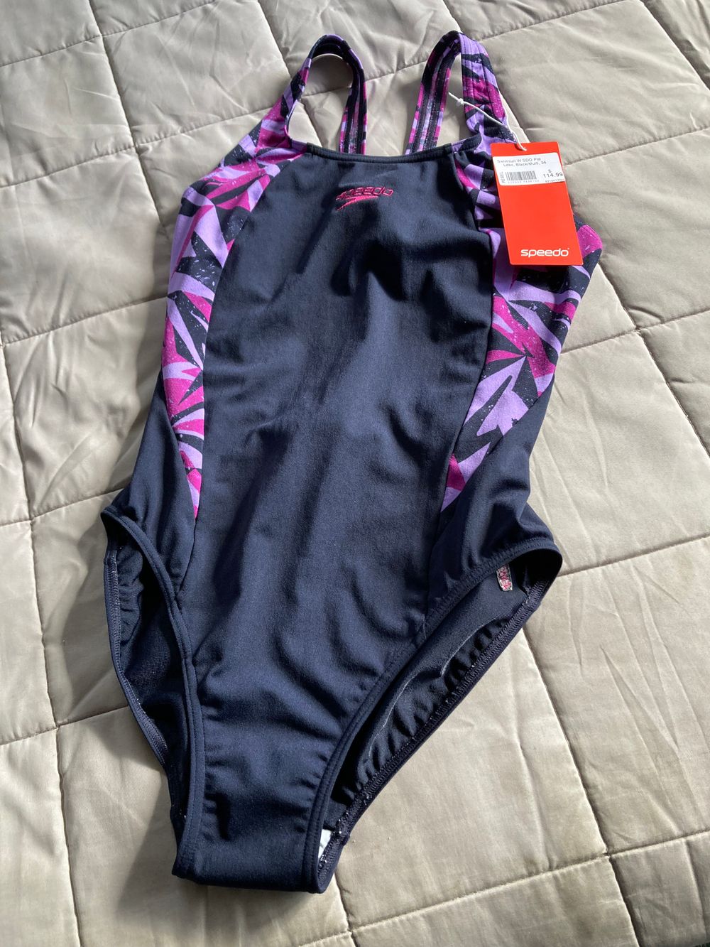SPEEDO ENDURANCE - LADIES ONE PIECE SWIMSUIT - BRAND NEW - BLACK/PURPLE- SIZE 10