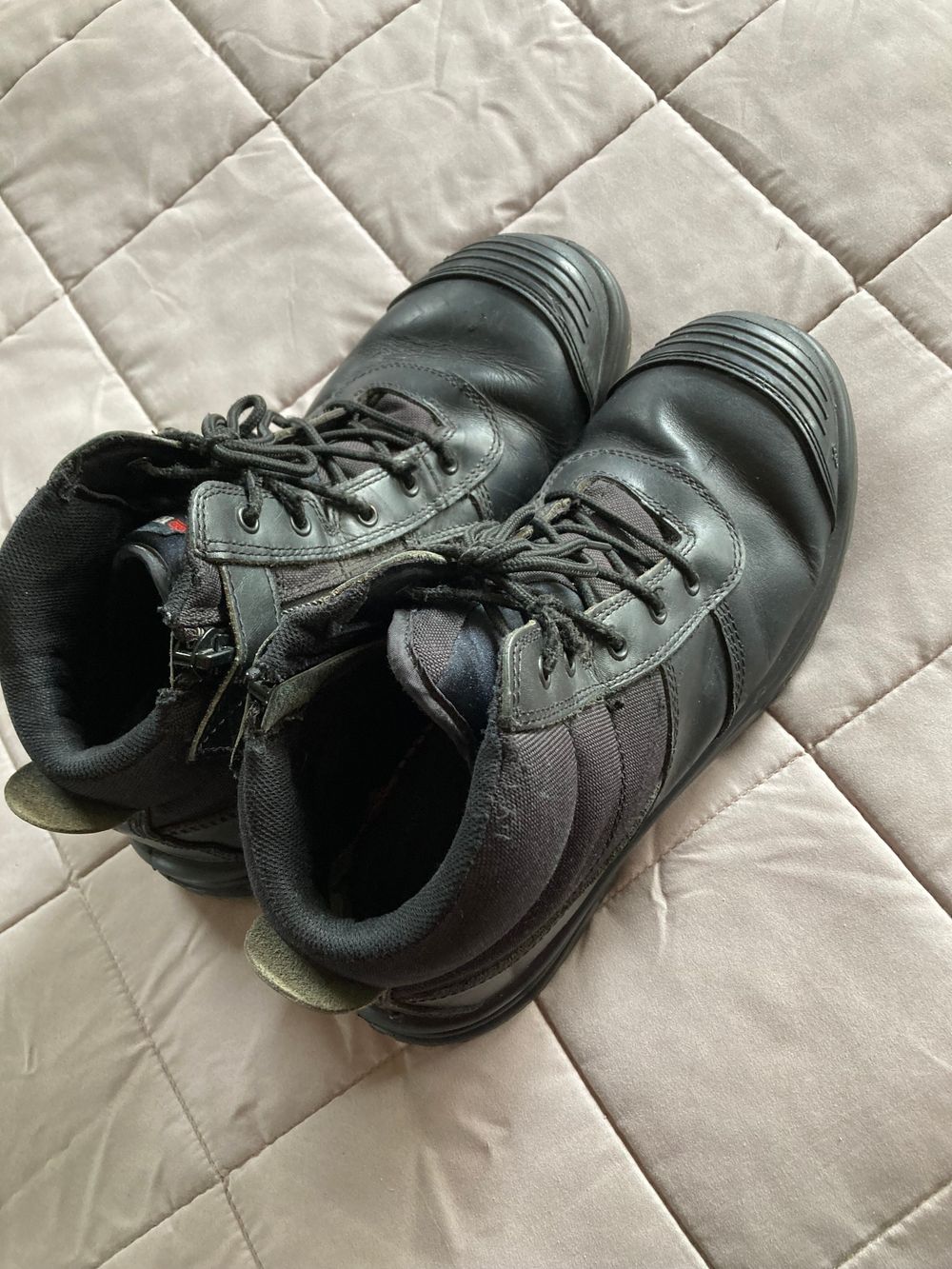 KING G -MENS LACEUP ZIP SIDED WORKBOOTS/K27145- BLACK LEATHER/STEEL CAP- SIZE 12