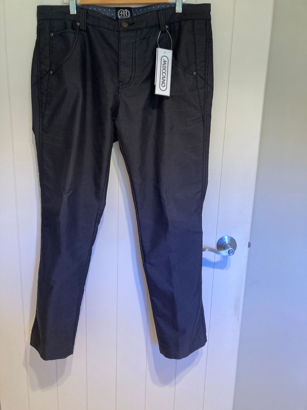 MECCANO - MENS CHINOS - DARK GREY/BLACK TEXTURED FABRIC- SIZE W 38 L 30