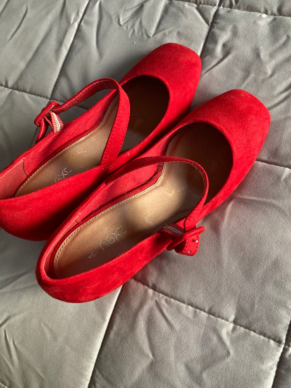 NEXT - WOMEN'S COURT SHOE/MARY JANE STYLE - BRIGHT RED SUEDE LOOK - SIZE 37
