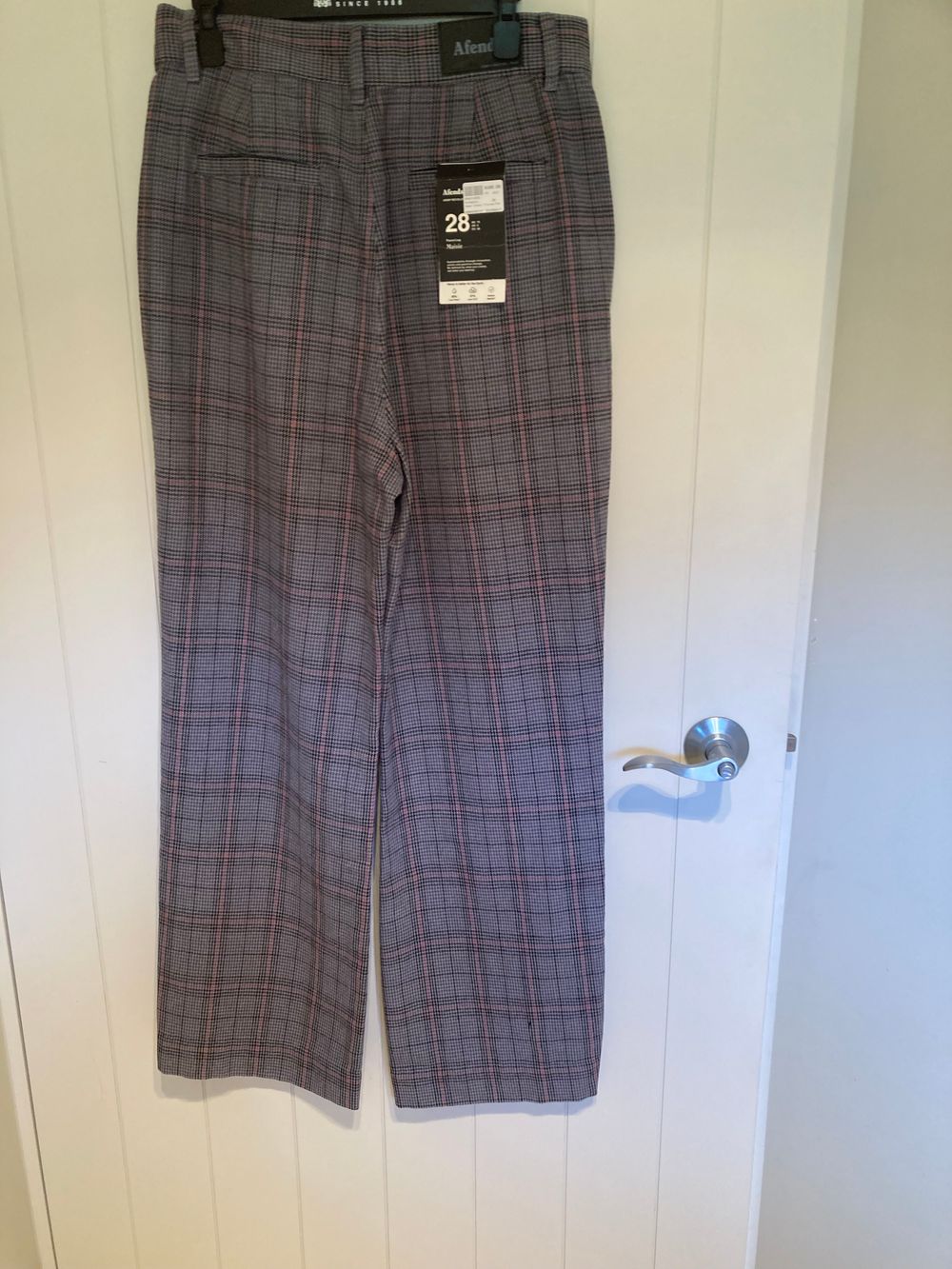 AFENDS (Style is MAISIE) -WOMEN'S HEMP FLARED PANTS - GREY/BLACK CHECK-Size 10
