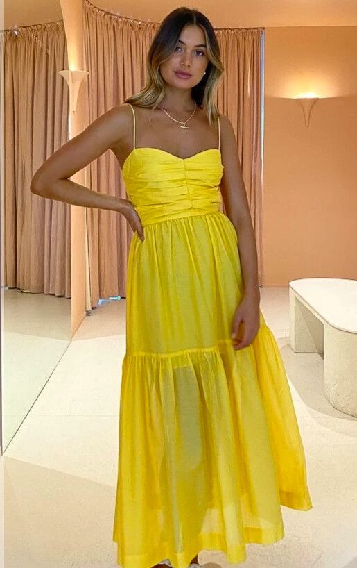 bec and bridge yellow midi dress Bec + Bridge Karina Tuck Midi Dress in Lemon