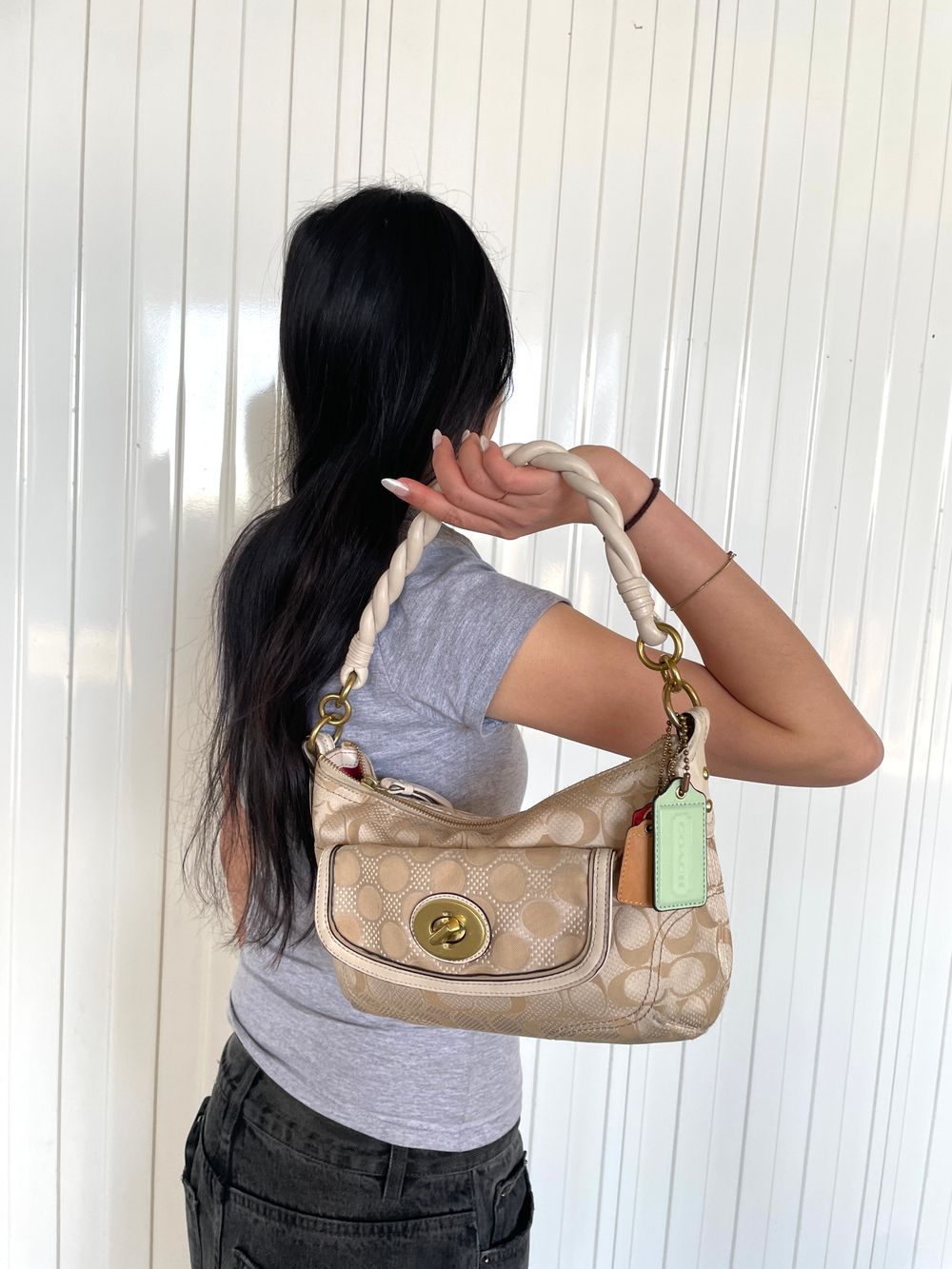 バッグ Vintage COACH y2k bag signature cream Coach - Cream Coach Vintage Y2K Canvas/Leather Signature Monogram