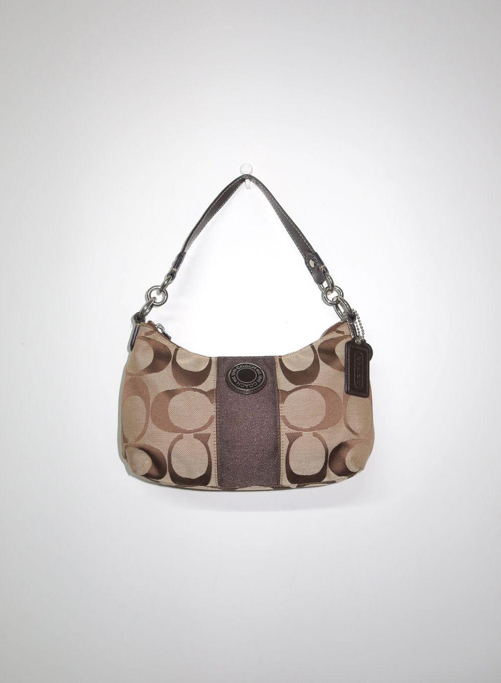 Y2K Dark Brown 2012 Coach Signature Stripe Small Demi Shoulder Bag