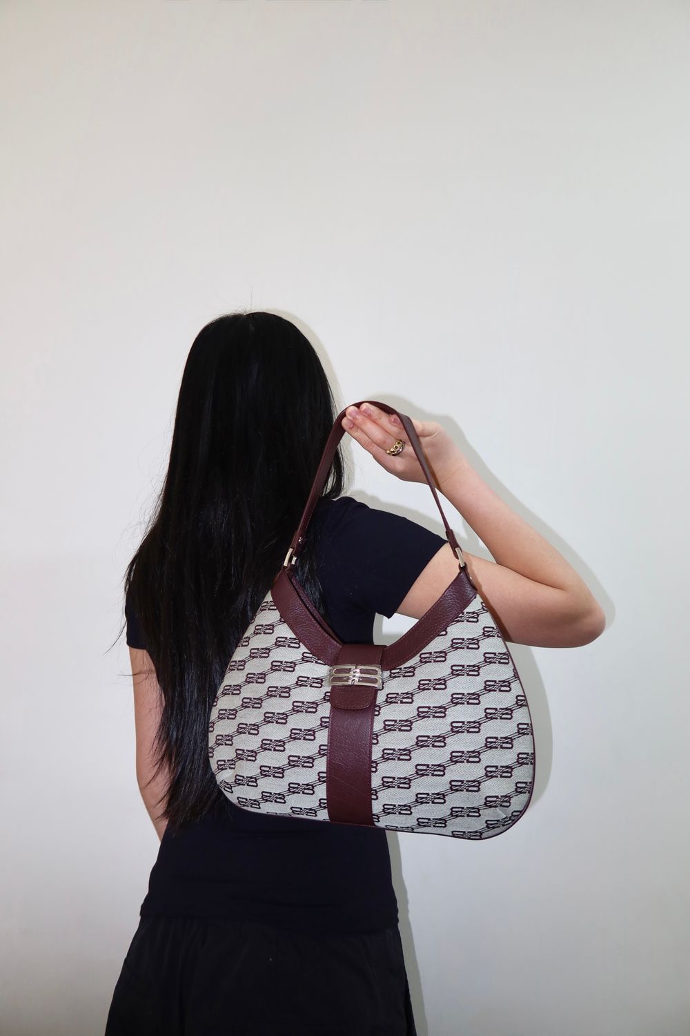 Vintage Maroon 2000 Balenciaga Chain Link Canvas Hobo Bag