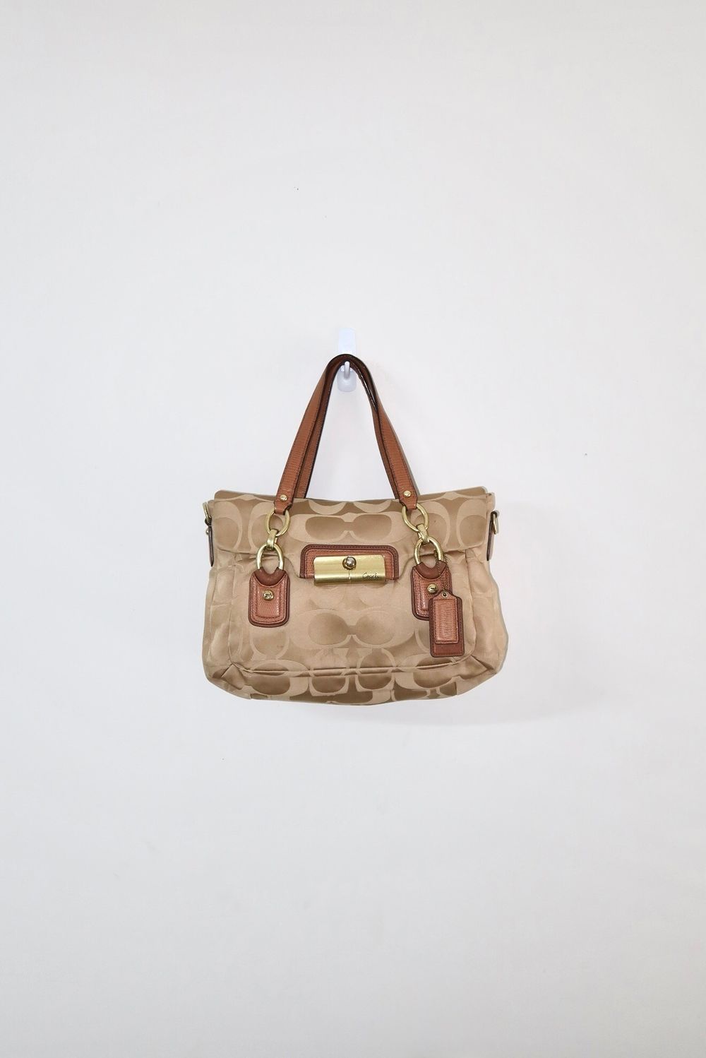 Beige / Brown 2011 Coach Christine Signature Flap Satchel Bag