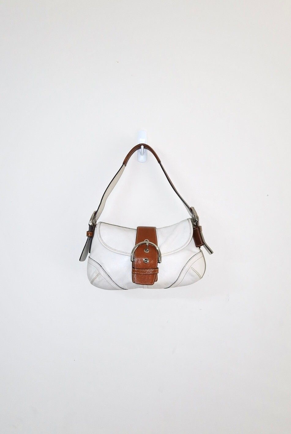 Vintage Y2K Brown / White 2005 Coach Soho Small Flap Hobo