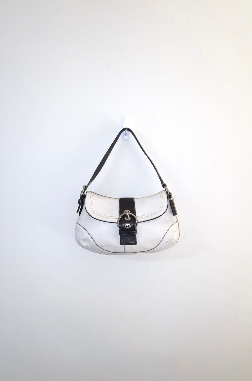 Vintage Y2K White/ Dark Brown 2007 Coach Soho Leather Hobo Bag