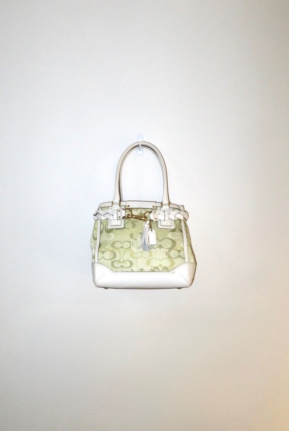 Vintage Y2K Green / White 2007 Coach Optic Hamptons Signature Tote Shoulder Bag