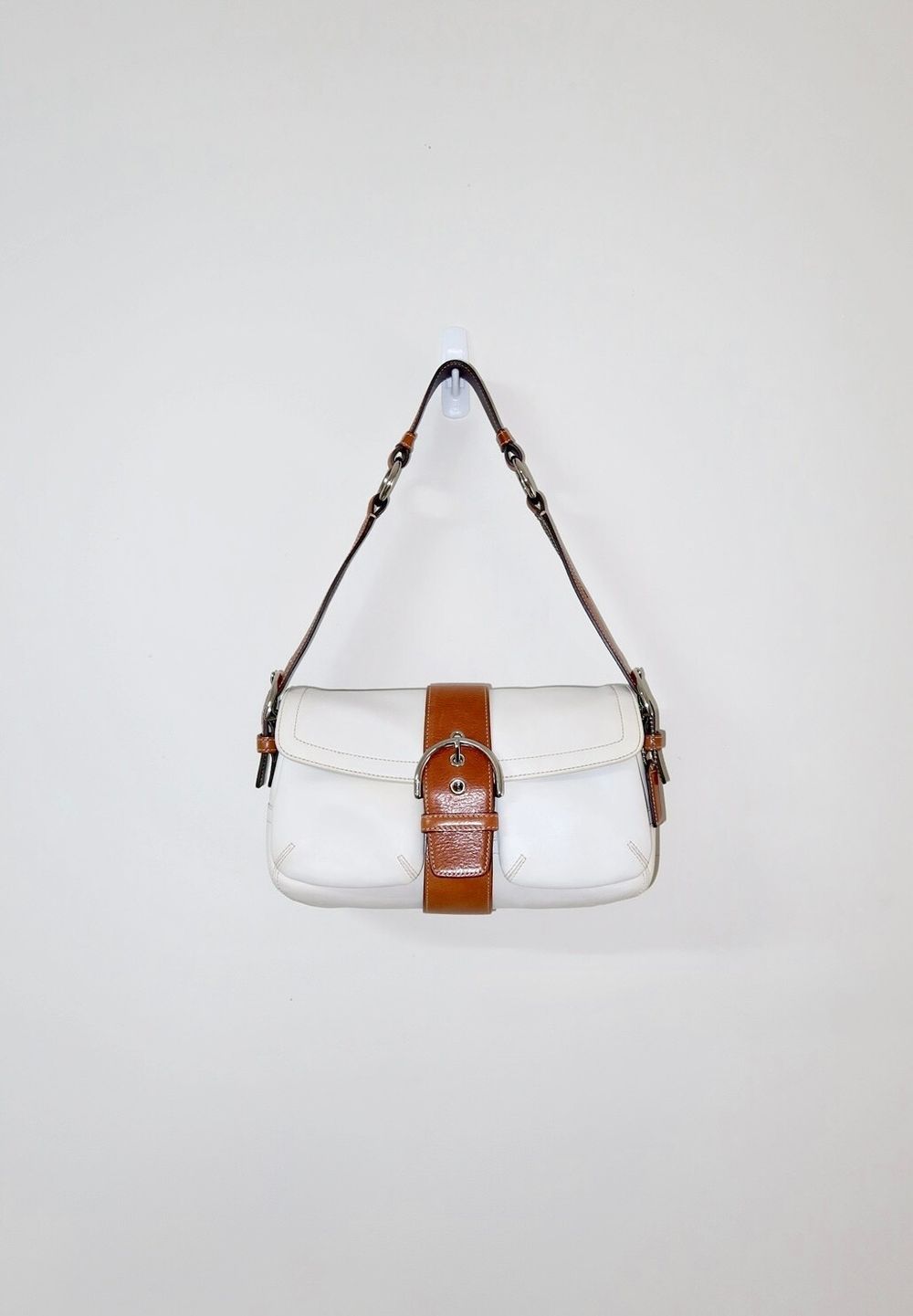 Vintage Y2K Brown/ White 2004 Coach Soho Buckle Flap Hobo Shoulder Bag