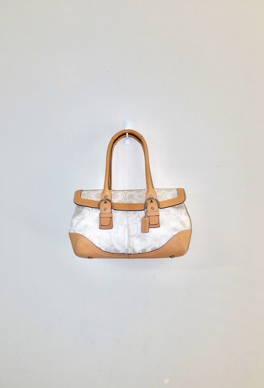 Vintage Y2K White/Tan 2005 Coach Optic Signature Satchel Shoulder Bag