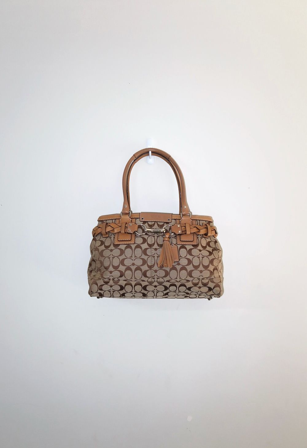 Vintage Y2K Tan 2009 Coach Hampton Signature Carryall Satchel Bag