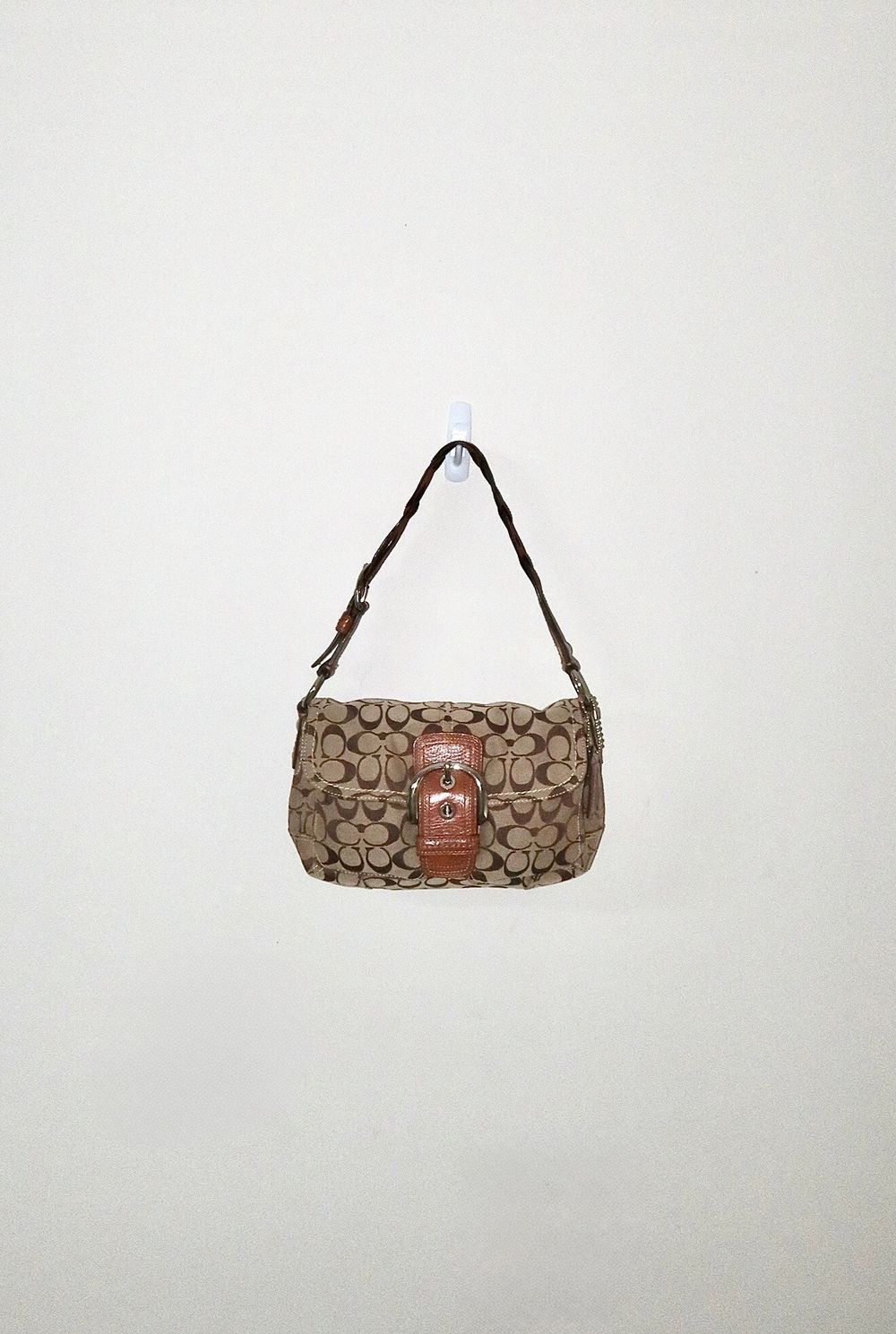 Vintage Y2K Brown 2008 Coach Soho Signature Pocket Flap Shoulder Bag