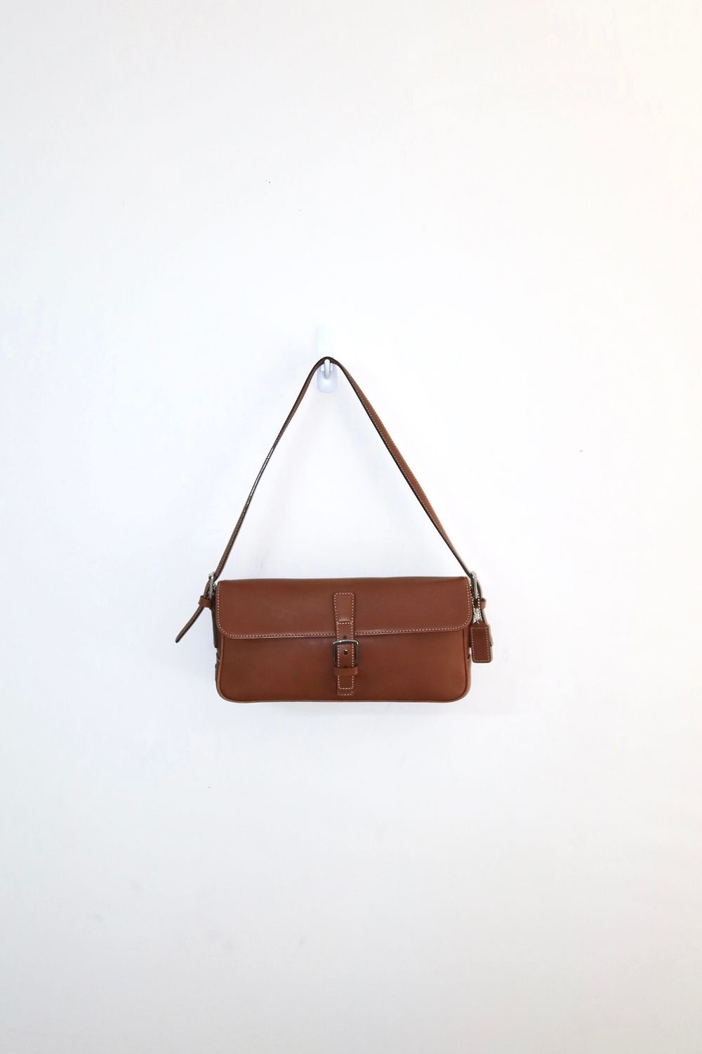 Vintage Y2K Brown 2000 Coach Hamptons Leather Demi Buckle-Flap Shoulder Bag