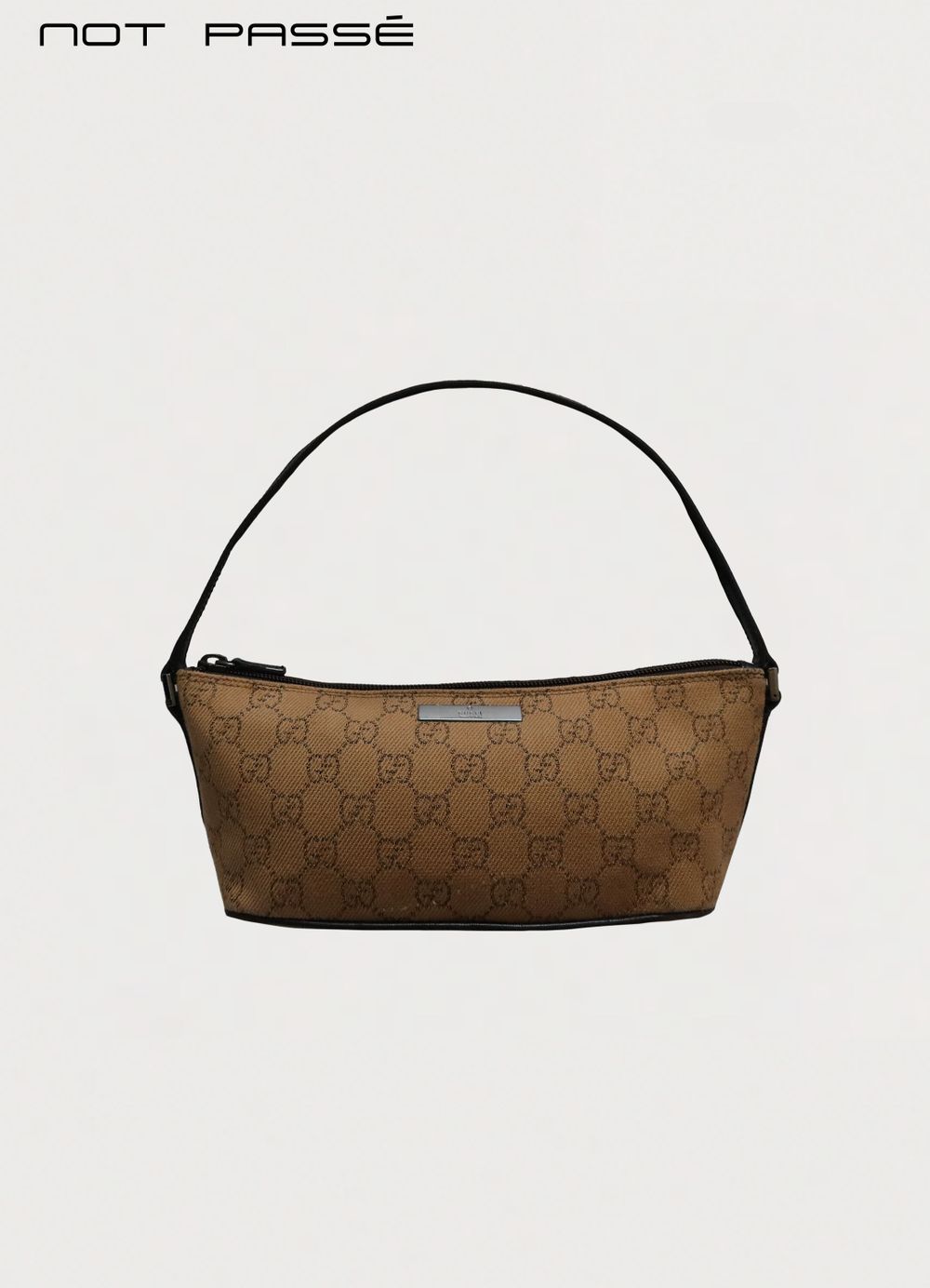 BROWN GUCCI GG MONOGRAM BOAT BAGUETTE BAG