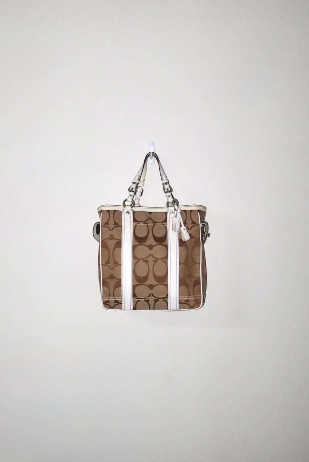 Vintage Y2K White 2005 Coach Signature Structured Tote Shoulder Bag