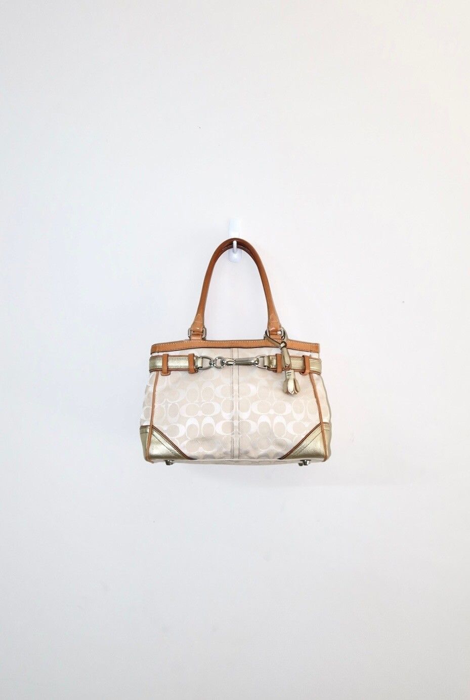 Vintage Y2K Cream / Gold 2006 Coach Hamptons Signature Tote