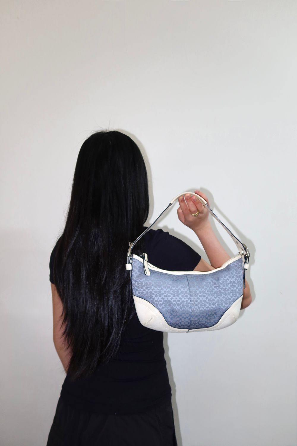 Vintage Y2K Blue/ White 2003 Coach Soho Mini Signature Hobo Bag