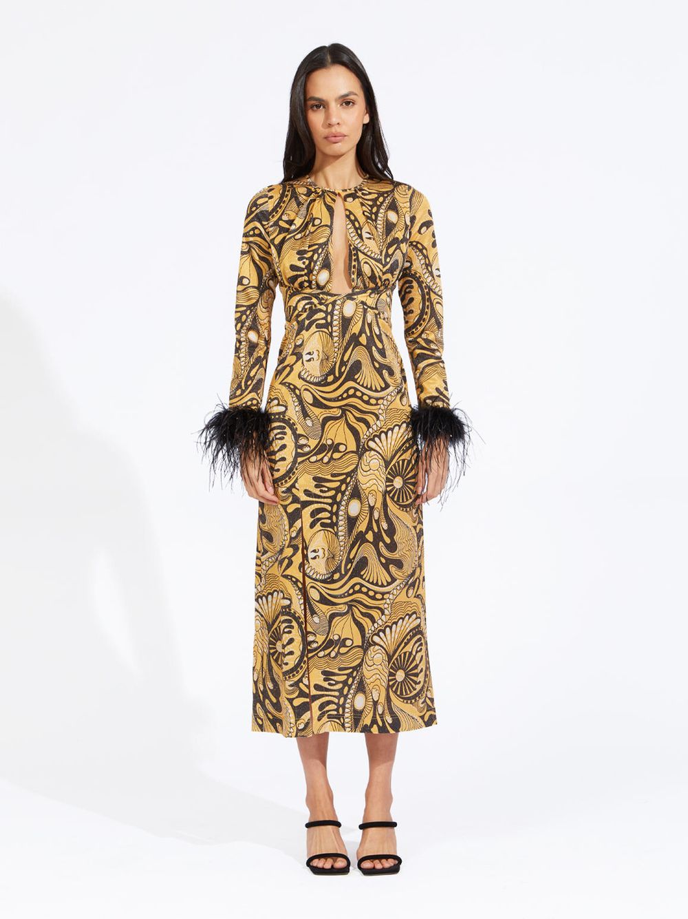 BNWT Alice McCall Gold Dust Feather Midi Dress - Size 8 AU