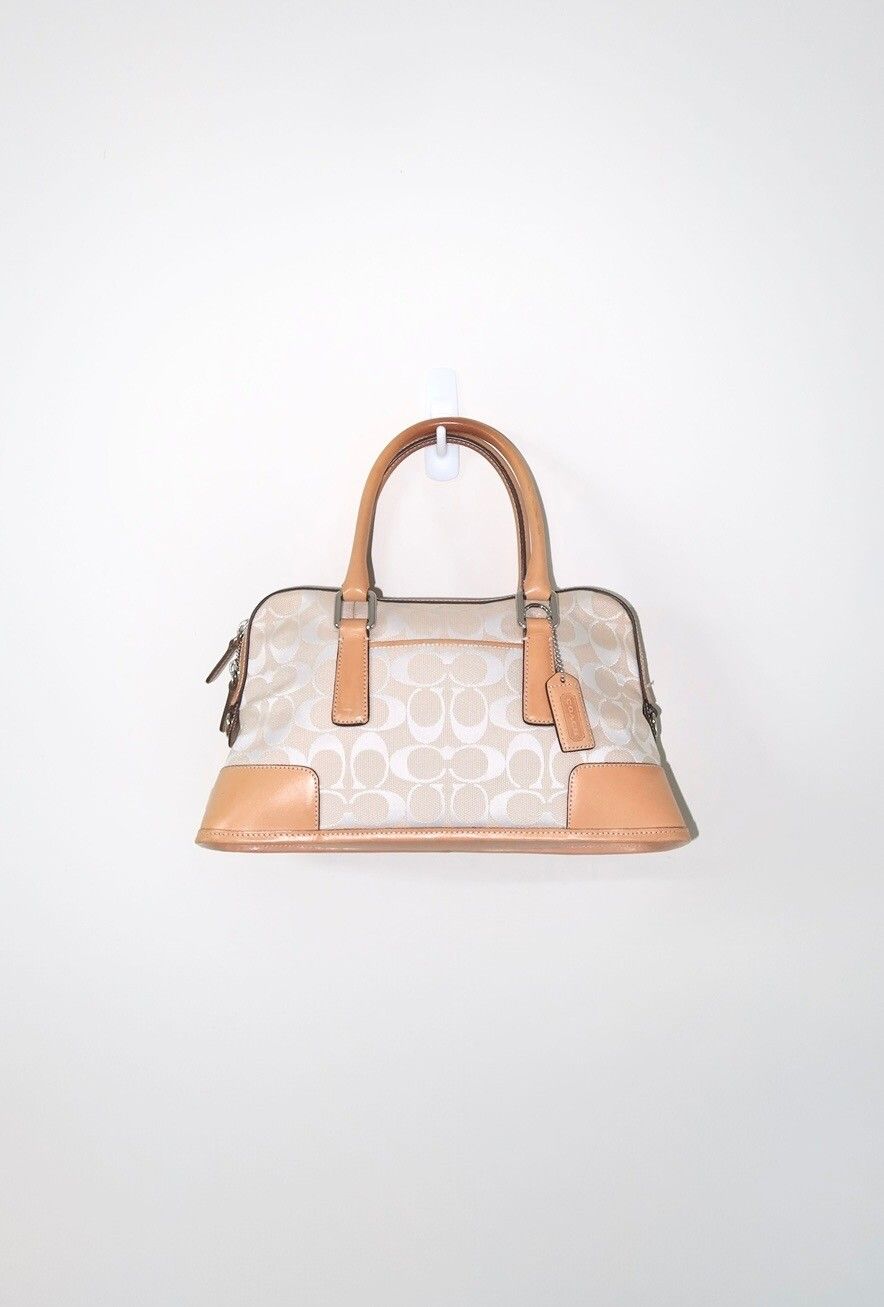 Vintage Y2K Tan/ White 2002 Coach Signature Canvas Satchel Shoulder Bag