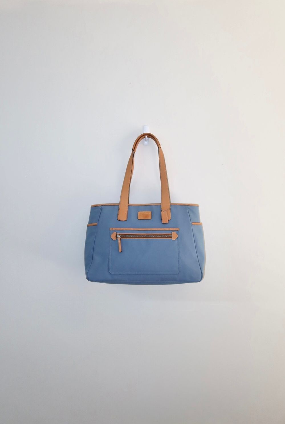 Vintage Y2K Tan/Blue 2004 Coach Hampton Canvas and Leather Tote